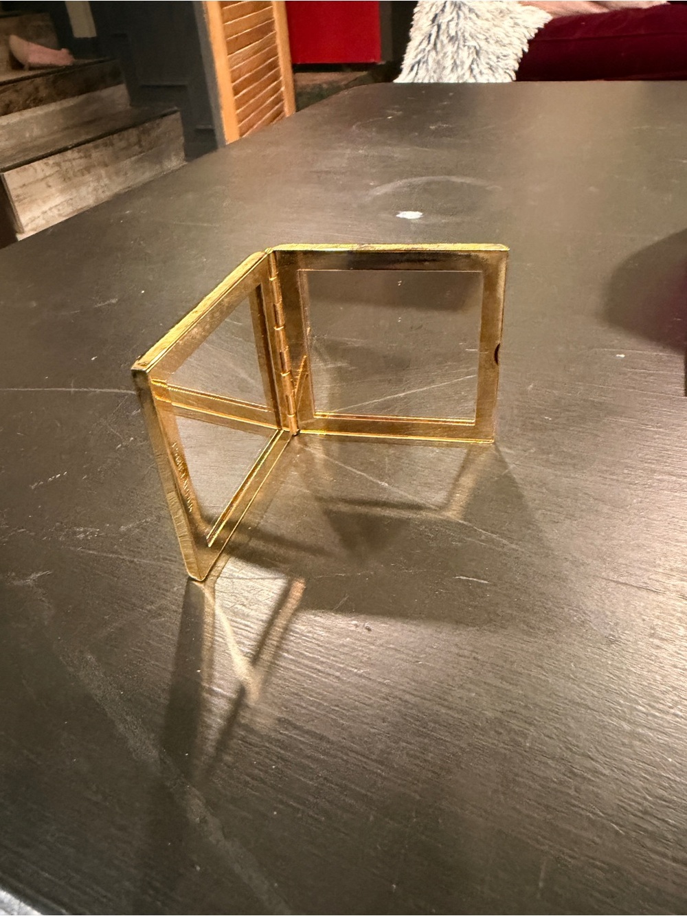 Gold Ribbed Compact Mirror- Elegant Accessory